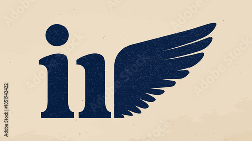 Creative typographic logo concept featuring stylized letter 'i' and a majestic wing, vintage textured graphic design icon