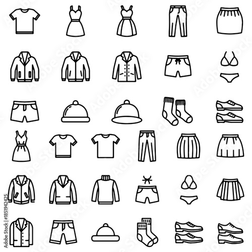 clothes icons set sucks shorts, jackets shoes, t short, underwear and more man and woman clothes
