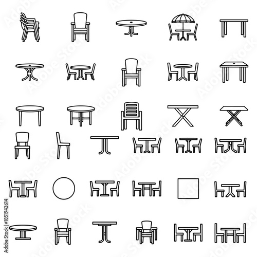 tables , chair and umbrella silhouette pack