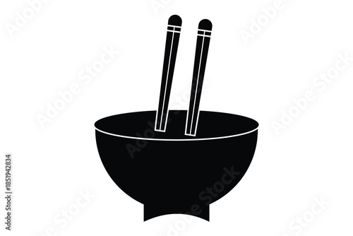 chopsticks and bowl icon, set of chopsticks and bowl on white background.