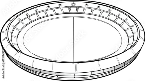 Empty Circular Stadium Arena Vector Line Art Illustration. Outline Drawing of a Sports Venue, Concert Hall, or Event Space.