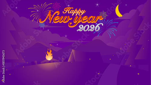 A vector illustration celebrating the New Year 2026 with the theme of a beautiful open air.