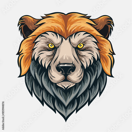 Stylized bear illustration with detailed fur texture and symmetrical design