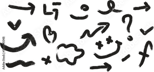 A collection of various black symbols and arrows on a white background