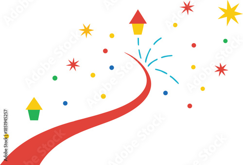 Vibrant confetti arranged in a straight path, perfect for festive celebrations, parties, holidays, cheerful backgrounds, artistic design, creative decoration concept