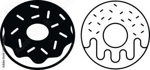 Donut Icons Set – Filled and Outline Black Illustration.