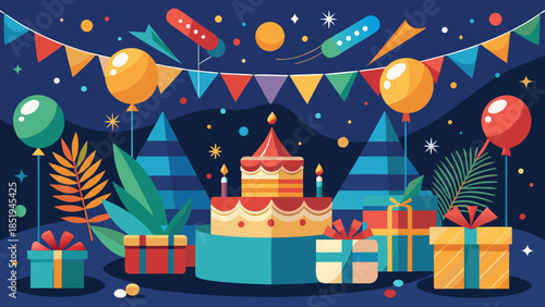 Celebration scene with birthday cake