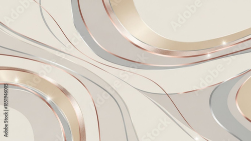 Elegant metallic beige and rose gold abstract design with wavy lines and shiny curves