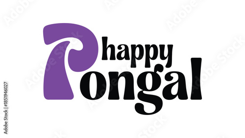 Happy Pongal festival creative typography illustration with modern stylized lettering minimal cultural design isolated on white background