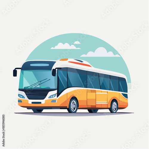 Modern passenger bus illustration on a white background with sky design