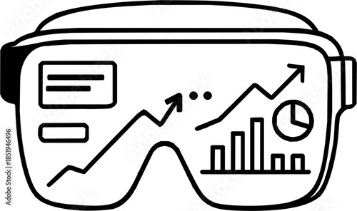 Augmented Reality Analytics Dashboard Line Icon with Data Visualization