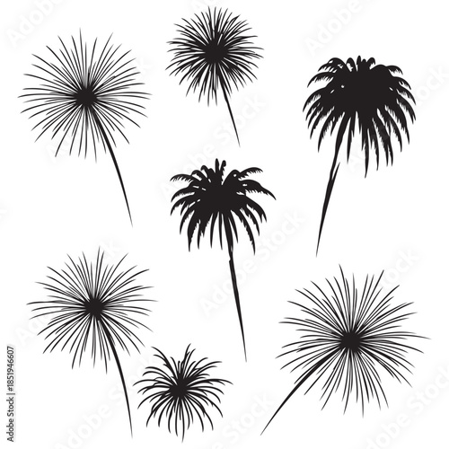 Set of black fireworks silhouettes celebration and party graphic element