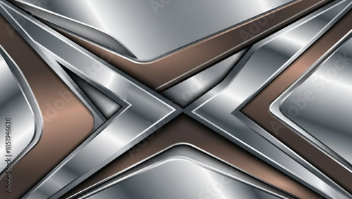 Metallic silver and brown abstract design with intersecting geometric shapes and smooth curves