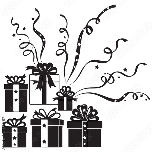 Gift boxes with ribbons and stars celebration and surprise