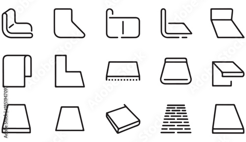 Simple sketch paper sheet and folded page symbols set in monochrome illustration