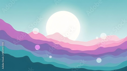 Surreal Moonlit Mountains with Floating Orbs Fantasy Background
