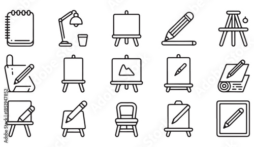 Doodle style drawing and art tool symbols set in black line art