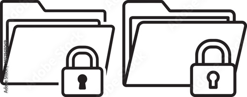 Two black outline folders with padlocks isolated on white background