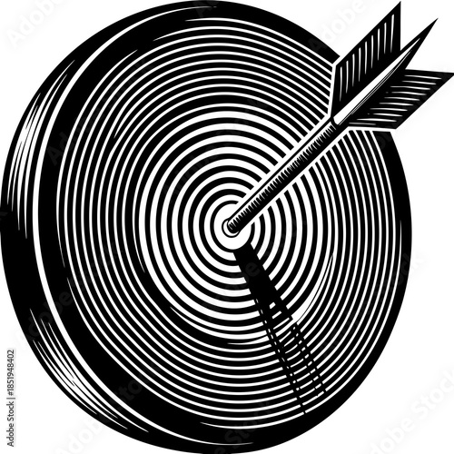 Minimalist Black and White Icon of Arrow Hitting Bullseye Target
