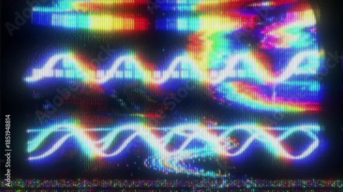 4K Retro CRT waveform screen animation, multicolor analog signal lines and oscillating audio patterns, heavy scanlines and noise interference, chromatic distortion and broadcast artifacts, glitch
