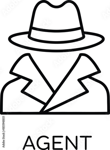 line art of secret agent wearing a hat