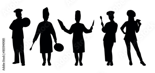 Female chef silhouette collection - Women culinary professional vector set