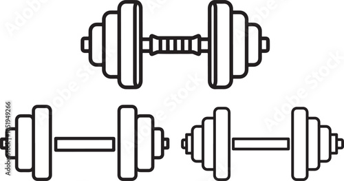 Set of three dumbbell icons for fitness and weight training