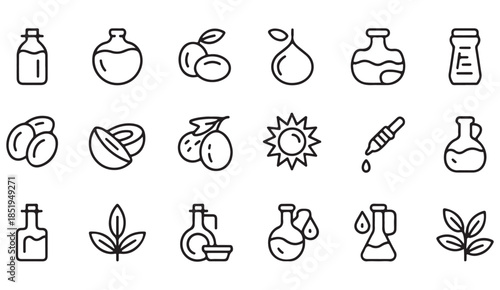 Skincare and organic ingredient sketch icon collection in black line art