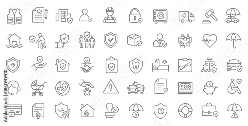 Insurance and assurance icon set. Editable line icons. Vector illustration.