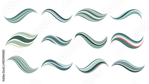 Fluid Abstract Wave Elements in Green and Blue Vector Design Collection_EPS10_Stock.eps