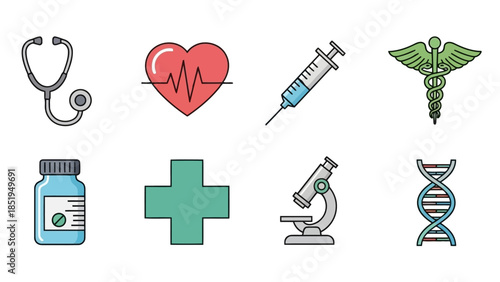 Healthcare Medicine and Science Vector Icons in Flat Outline Style_EPS10_Stock.eps