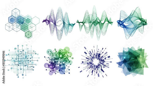 Title Abstract Digital Technology Graphic Elements Set Data Networks Waves Geometry_EPS10_Stock.eps