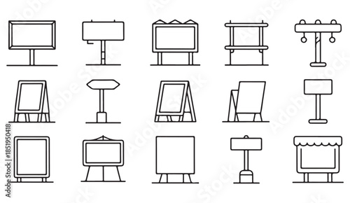 Minimal hand drawn signage and display stand icon pack