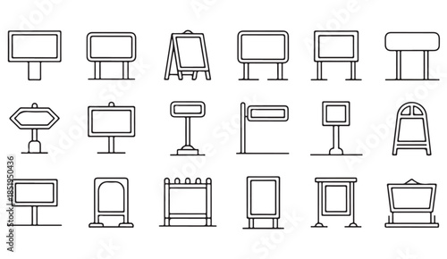 Doodle style presentation and information board symbols set