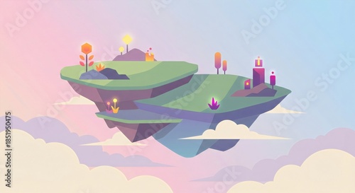 Surreal Floating Islands Pastel Fantasy Landscape Background