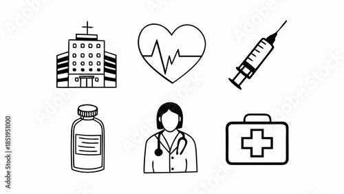 A medical icon set featuring doctor and nurse vector symbols including health care signs and medicine design elements for web and internet business applications