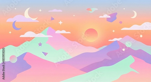 Dreamy Pastel Mountain Horizon Surreal Fantasy Vector Background