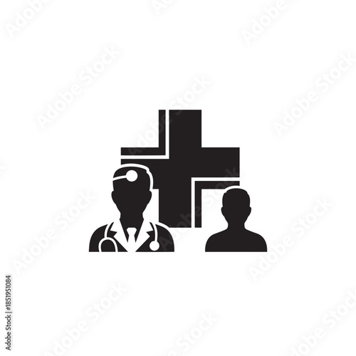 Doctor and patient silhouette icons with medical cross symbol health care