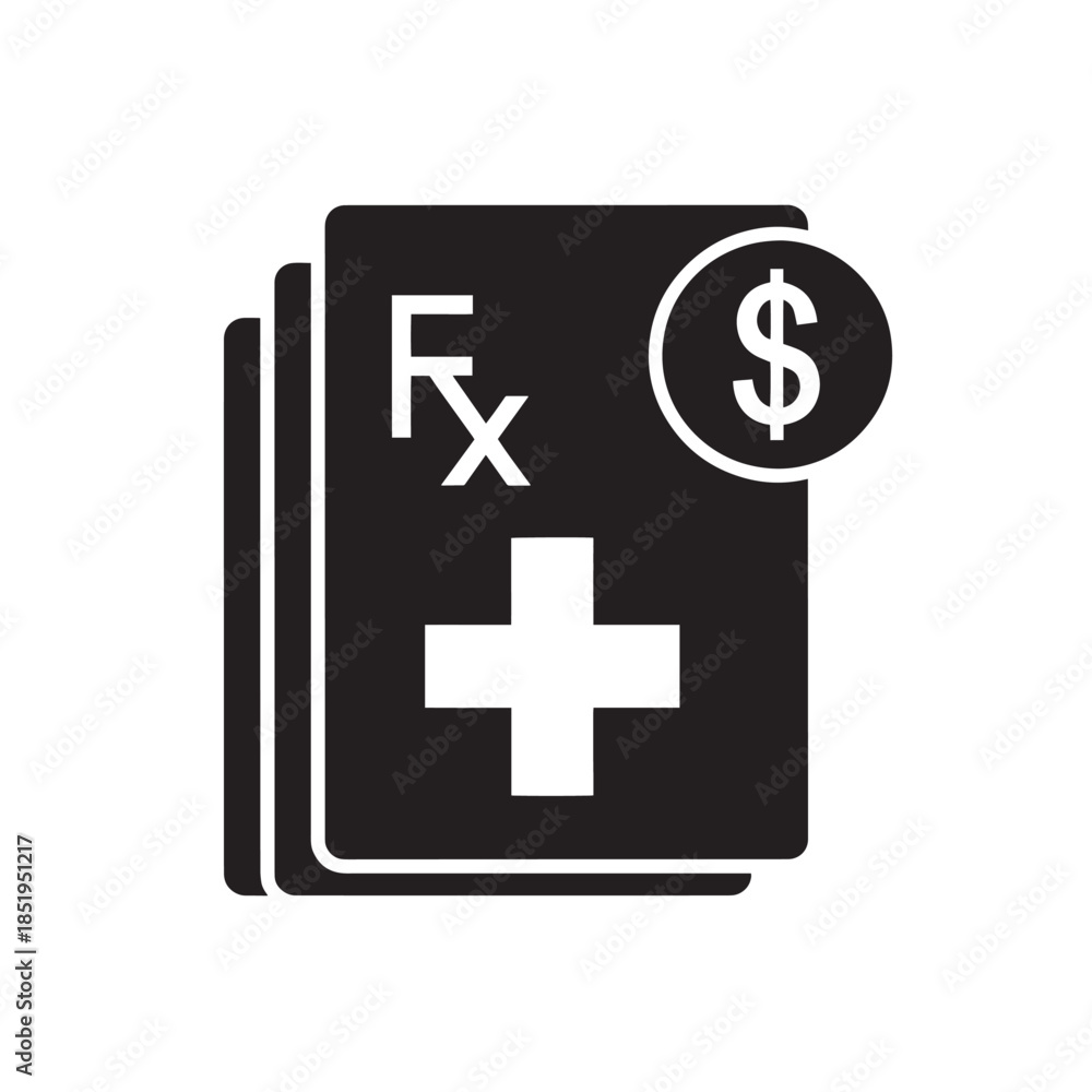 Obraz premium Prescription document with medical cross and dollar sign icon health care