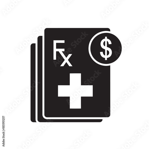 Prescription document with medical cross and dollar sign icon health care