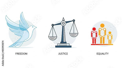 Freedom justice and equality symbols in simple flat vector illustration