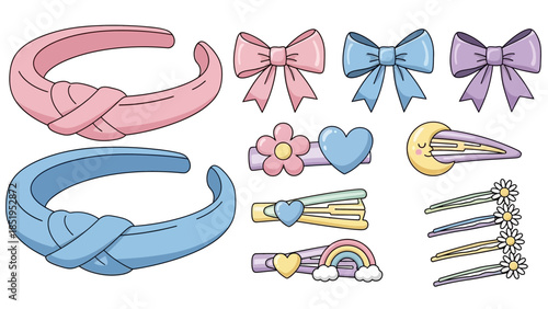 Cute Bows and Hair Clips Pastel Illustration