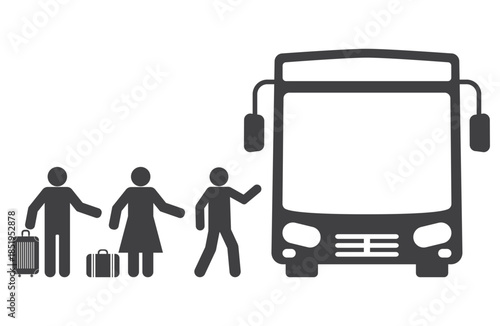 bus with passengers man and woman icon