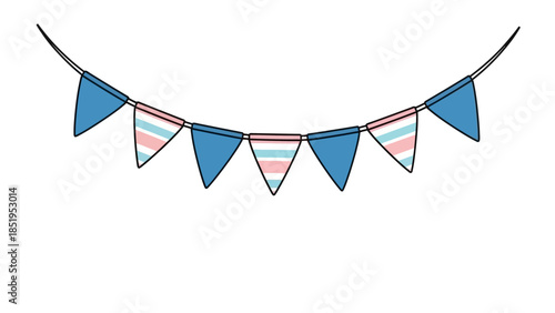 Festive Bunting Banner with Blue and Light Pink Decorative Flags