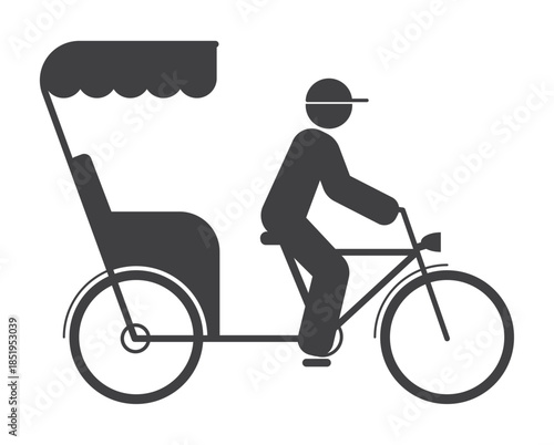 man drive trishaw three wheel bicycle icon