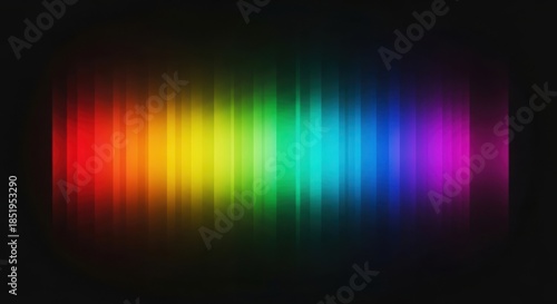Abstract vertical rainbow spectrum bars glowing brightly against a dark black background creating a vibrant light effect