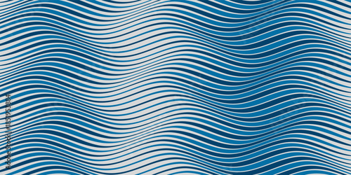 Water waves seamless pattern, vector curve lines abstract repeat tiling background, blue colored rhythmic waves.