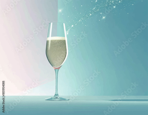Celebratory Champagne: A single, elegant glass of champagne, brimming with effervescent bubbles, stands as a symbol of celebration and refined taste, with a captivating sparkle in the backdrop.