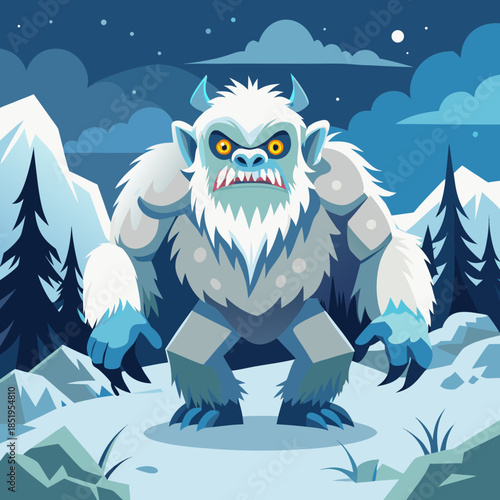 scary yeti in the snow. generative ai.