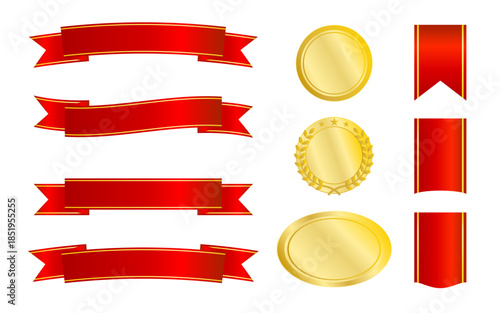 赤系配色の装飾リボンとメダル風セット